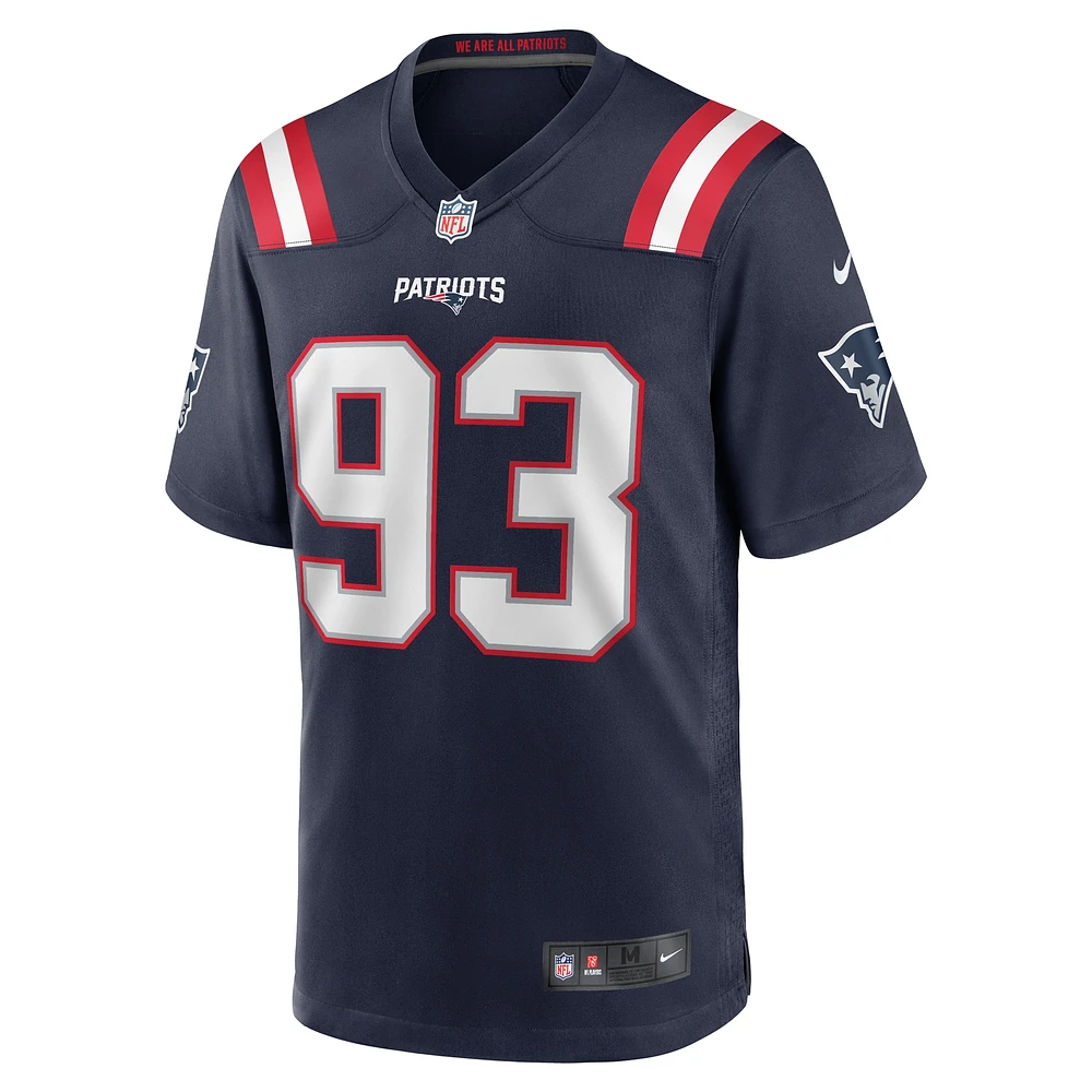 Maillot de match l'équipe Nike Lawrence Guy des New England Patriots pour homme, bleu marine