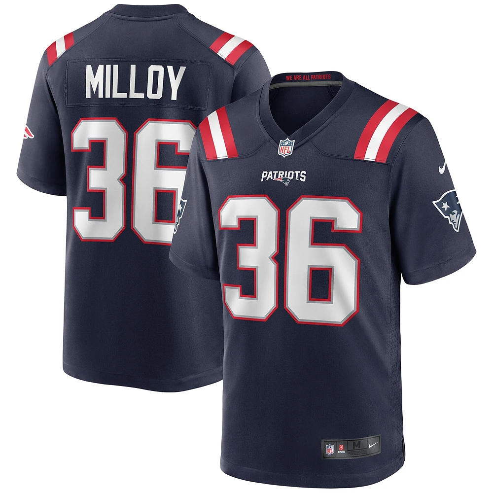 Maillot de joueur retraité Nike Lawyer Milloy Navy New England Patriots Game pour hommes