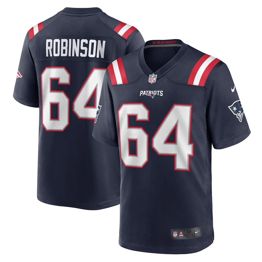 Maillot de match Nike Layden Robinson bleu marine pour homme des New England Patriots