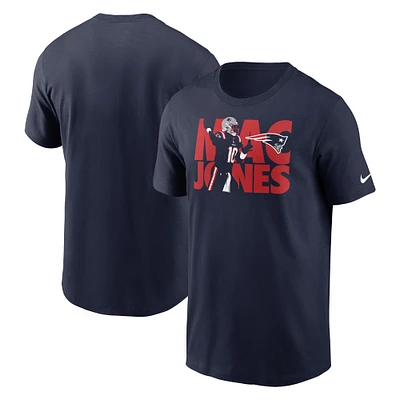 T-shirt graphique Nike Mac Jones pour homme, bleu marine, joueur des New England Patriots