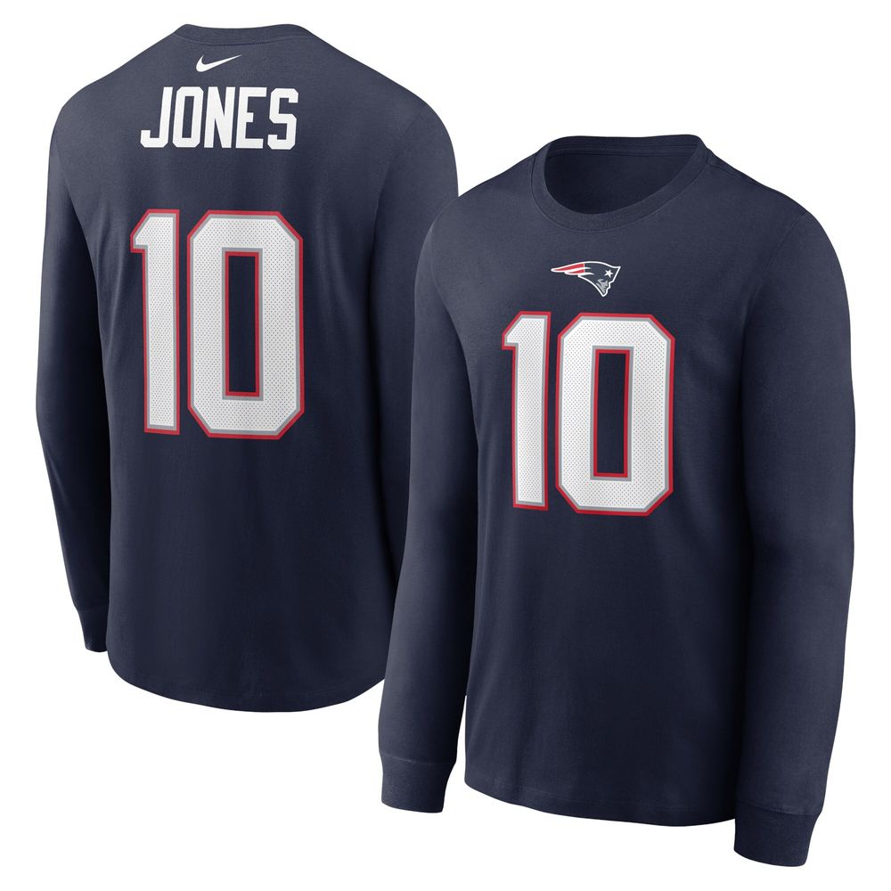 Men's Nike Mac Jones Navy New England Patriots Player Name & Number Long Sleeve T-Shirt