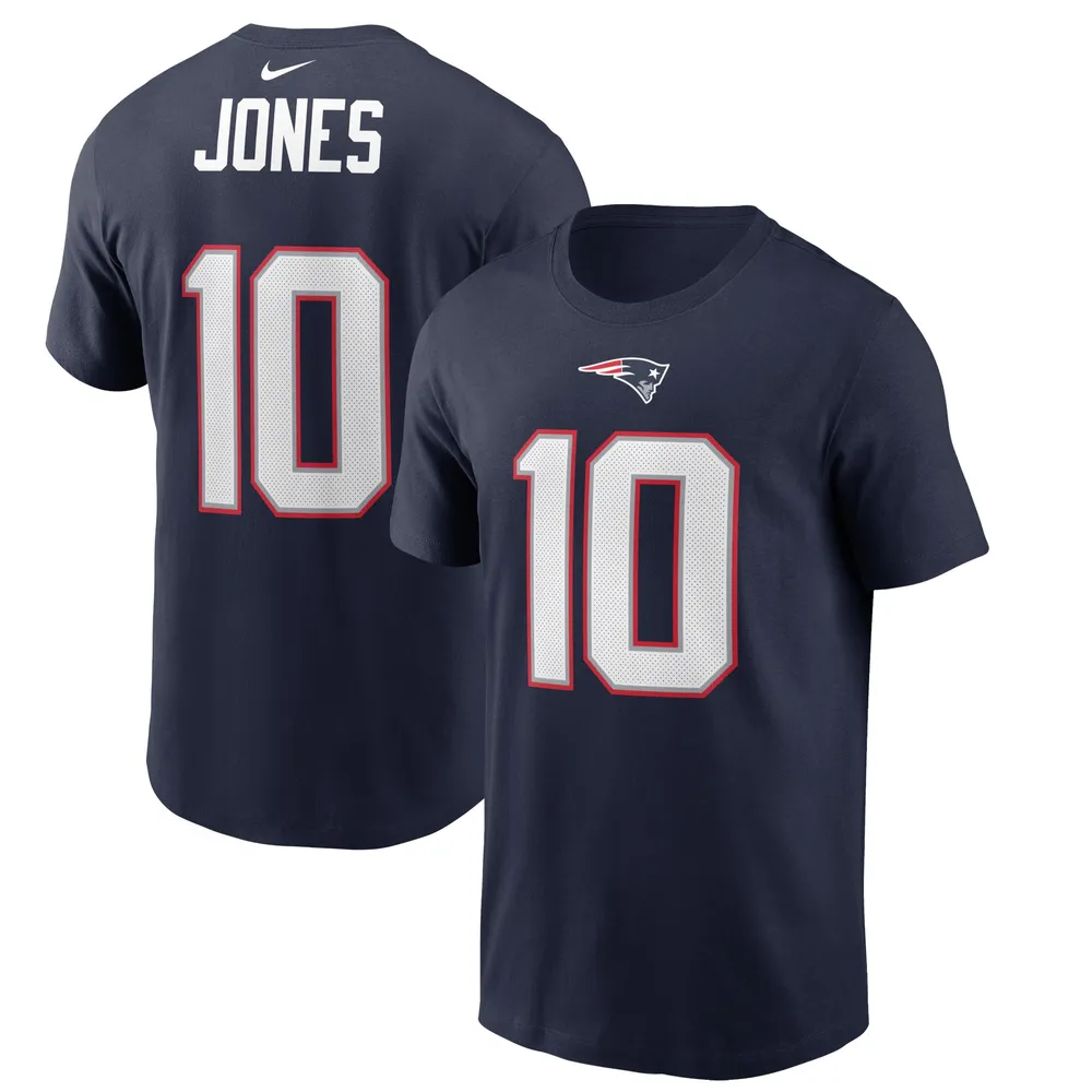 T-shirt avec nom et numéro de joueur Nike Mac Jones bleu marine des New England Patriots pour hommes