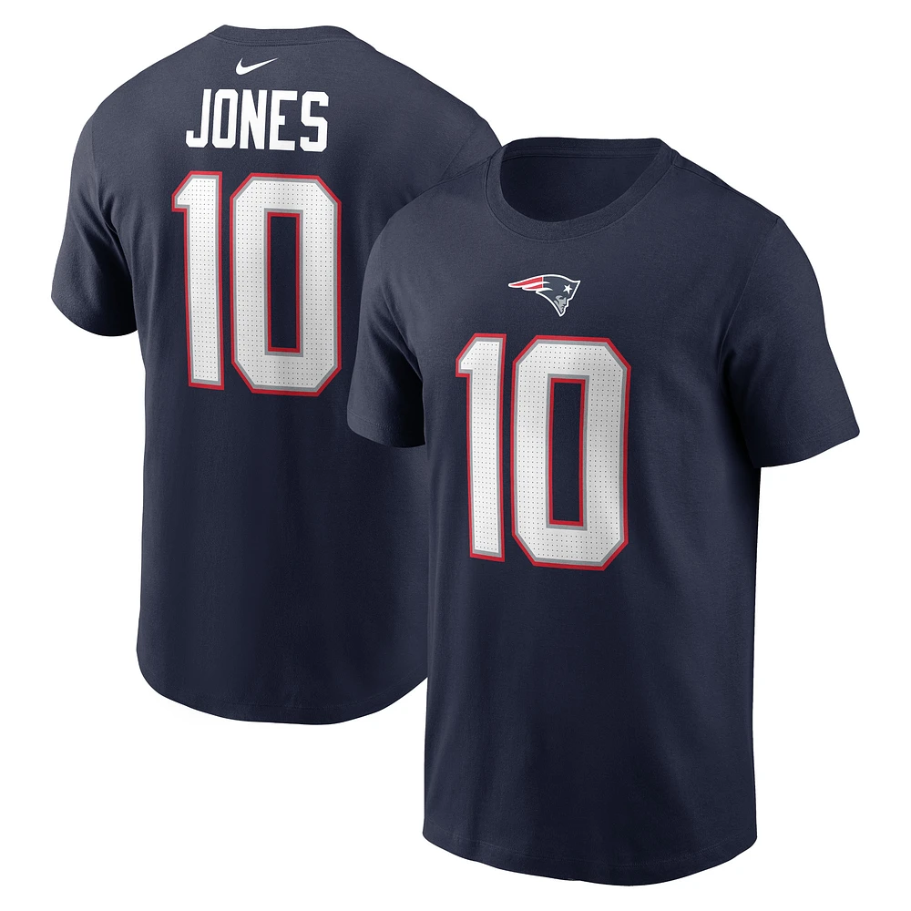 T-shirt avec nom et numéro de joueur Nike Mac Jones bleu marine des New England Patriots pour hommes