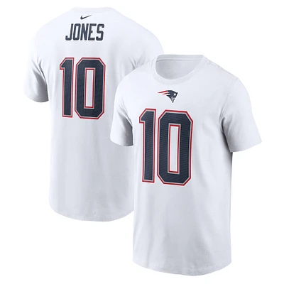 T-shirt Nike Mac Jones blanc avec nom et numéro du joueur des New England Patriots pour hommes