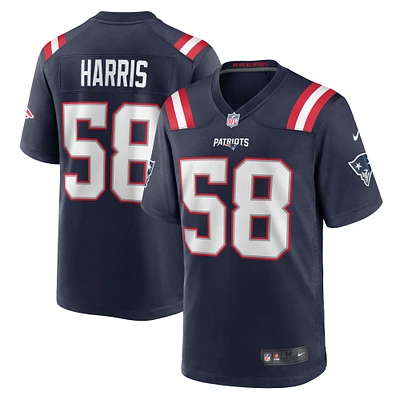 Maillot de match Nike Marcus Harris bleu marine pour homme des New England Patriots