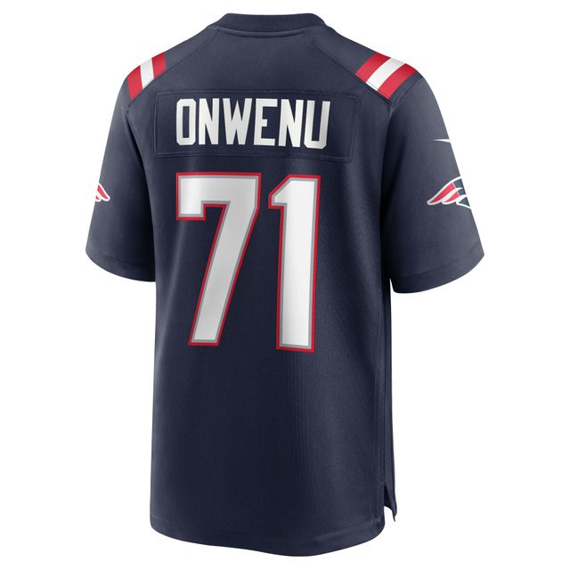 Maillot de match l'équipe Nike Mike Onwenu des New England Patriots pour homme, bleu marine