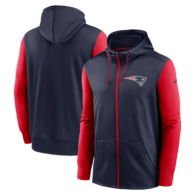 Men's Nike Navy/Red New England Patriots Colorblock Performance Hoodie Full-Zip Sweatshirt