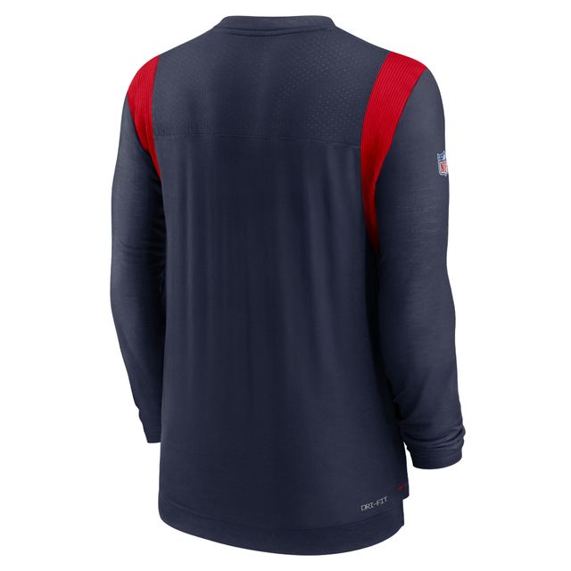 T-shirt à manches longues pour homme Nike New England Patriots Sideline Performance - Bleu marine/rouge