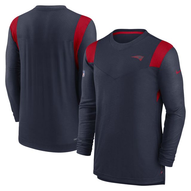 T-shirt à manches longues pour homme Nike New England Patriots Sideline Performance - Bleu marine/rouge