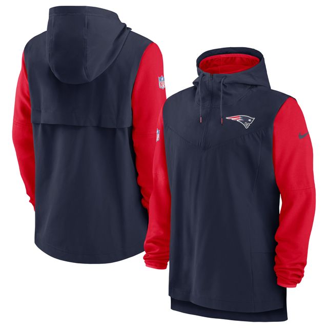 Chandail à capuchon quart de glissière pour homme Nike New England Patriots Sideline Player - Bleu marine/rouge