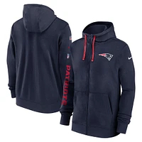 Sweat à capuche entièrement zippé Nike bleu marine New England Patriots 2024 Sideline Club pour homme