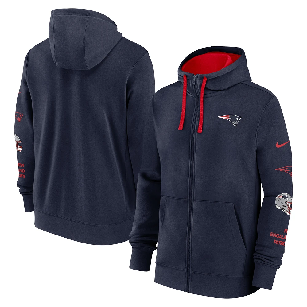 Veste à capuche entièrement zippée Nike New England Patriots Club bleu marine pour homme