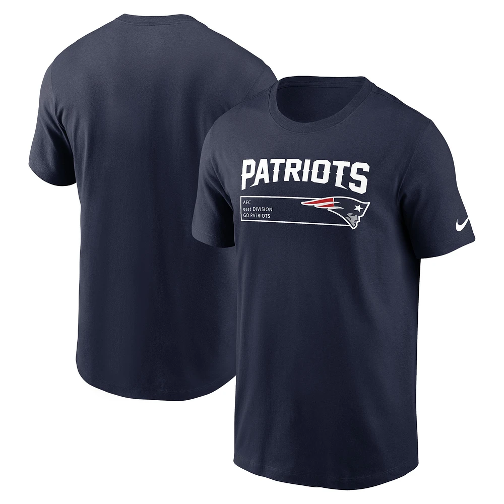 T-shirt essentiel Nike New England Patriots Division pour homme, bleu marine