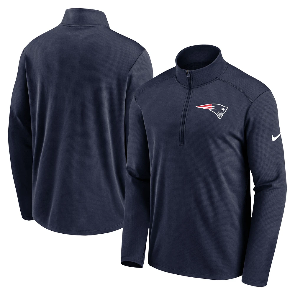 Haut à quart de zip Pacer Performance des Patriots la Nouvelle-Angleterre Nike pour homme - Bleu marine