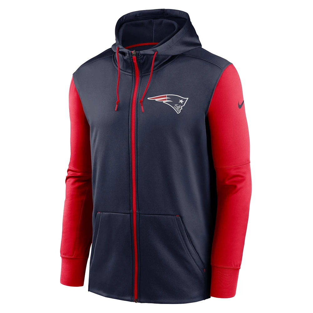 Sweat à capuche entièrement zippé Nike New England Patriots Performance pour homme - Bleu marine