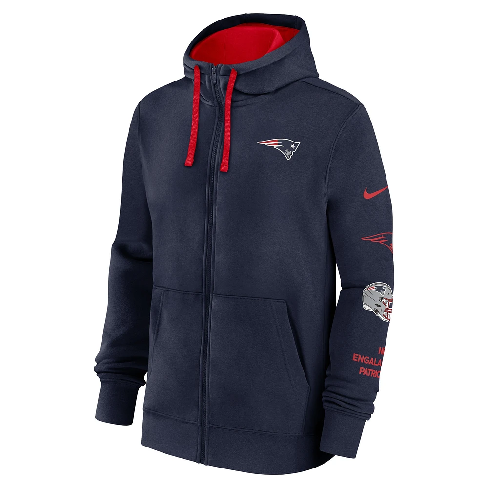 Men's Nike Navy New England Patriots Primetime Club Full-Zip Hoodie