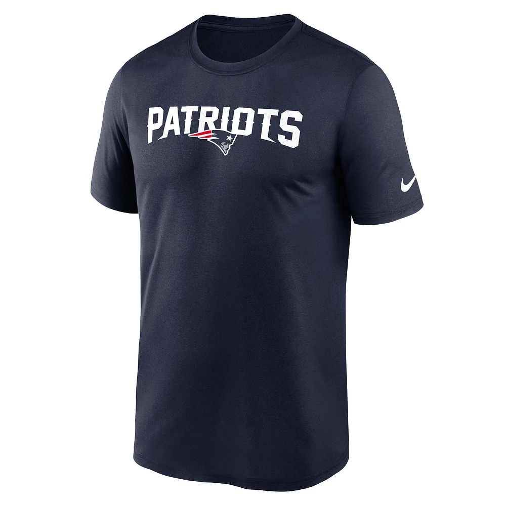 T-shirt Nike bleu marine New England Patriots Primetime Legend Wordmark Performance pour hommes