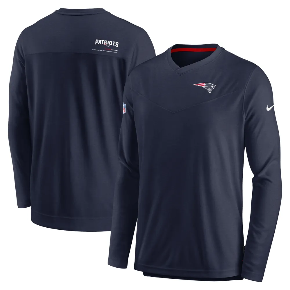 T-shirt de performance à manches longues et col en V pour homme Nike New England Patriots Sideline Coach Chevron Lock Up - Bleu marine