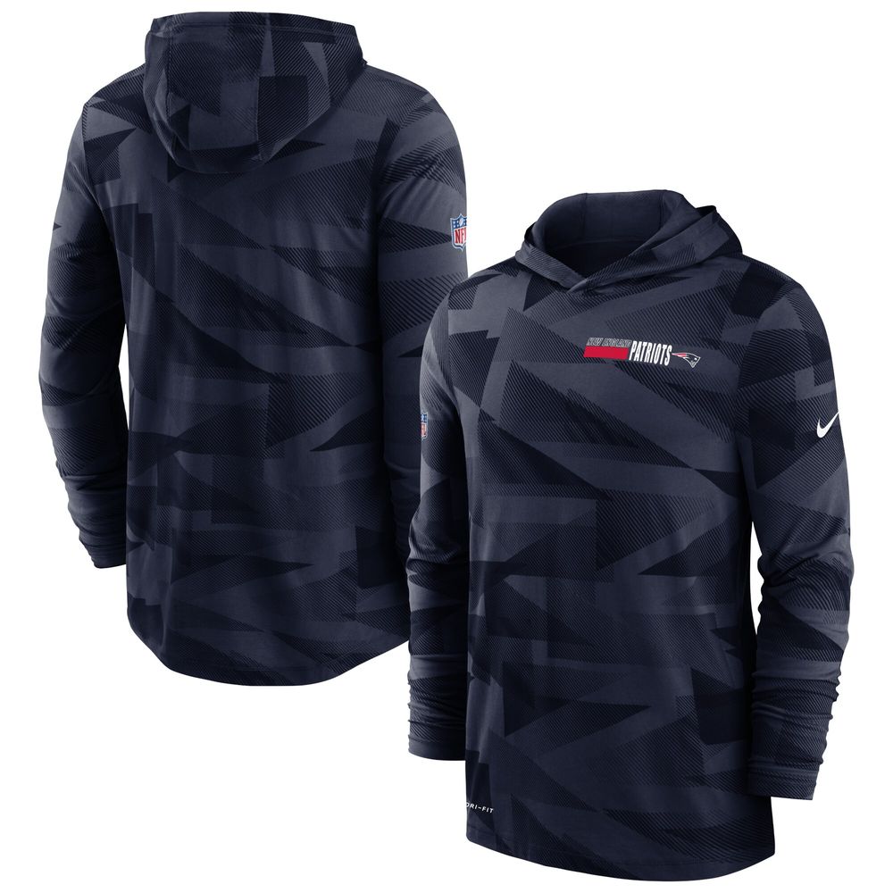 Men's Nike Navy New England Patriots Sideline Impact Hoodie Performance Long Sleeve T-Shirt