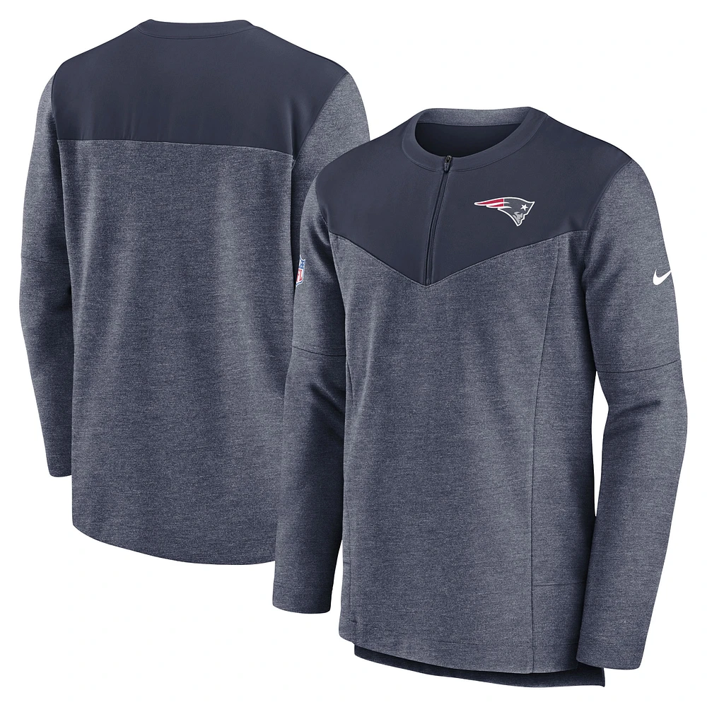 Haut pour homme Nike New England Patriots Sideline Lockup Performance - Bleu marine à fermeture éclair d'un quart