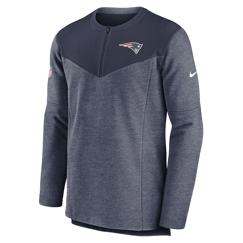 Haut pour homme Nike New England Patriots Sideline Lockup Performance - Bleu marine à fermeture éclair d'un quart