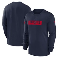 T-shirt à manches longues Nike pour homme, bleu marine, New England Patriots, Sideline Player Performance