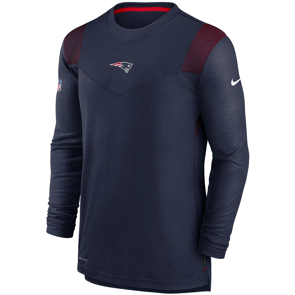 T-shirt à manches longues Nike New England Patriots Sideline Player UV Performance pour homme - Bleu marine