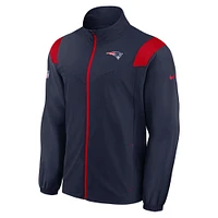 Veste entièrement zippée avec logo tissé Nike bleu marine New England Patriots Sideline pour homme