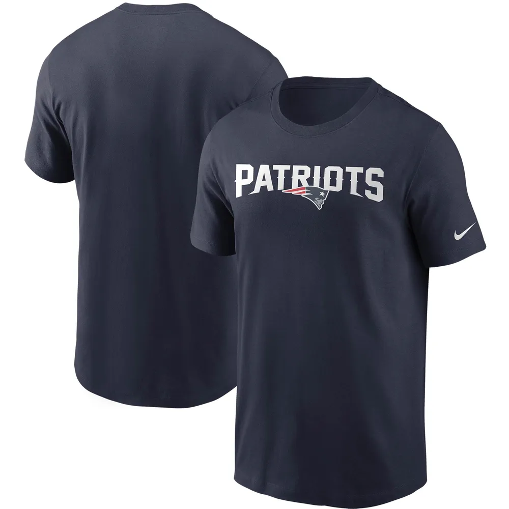 T-shirt Nike bleu marine pour hommes des New England Patriots avec le mot-symbole de l'équipe