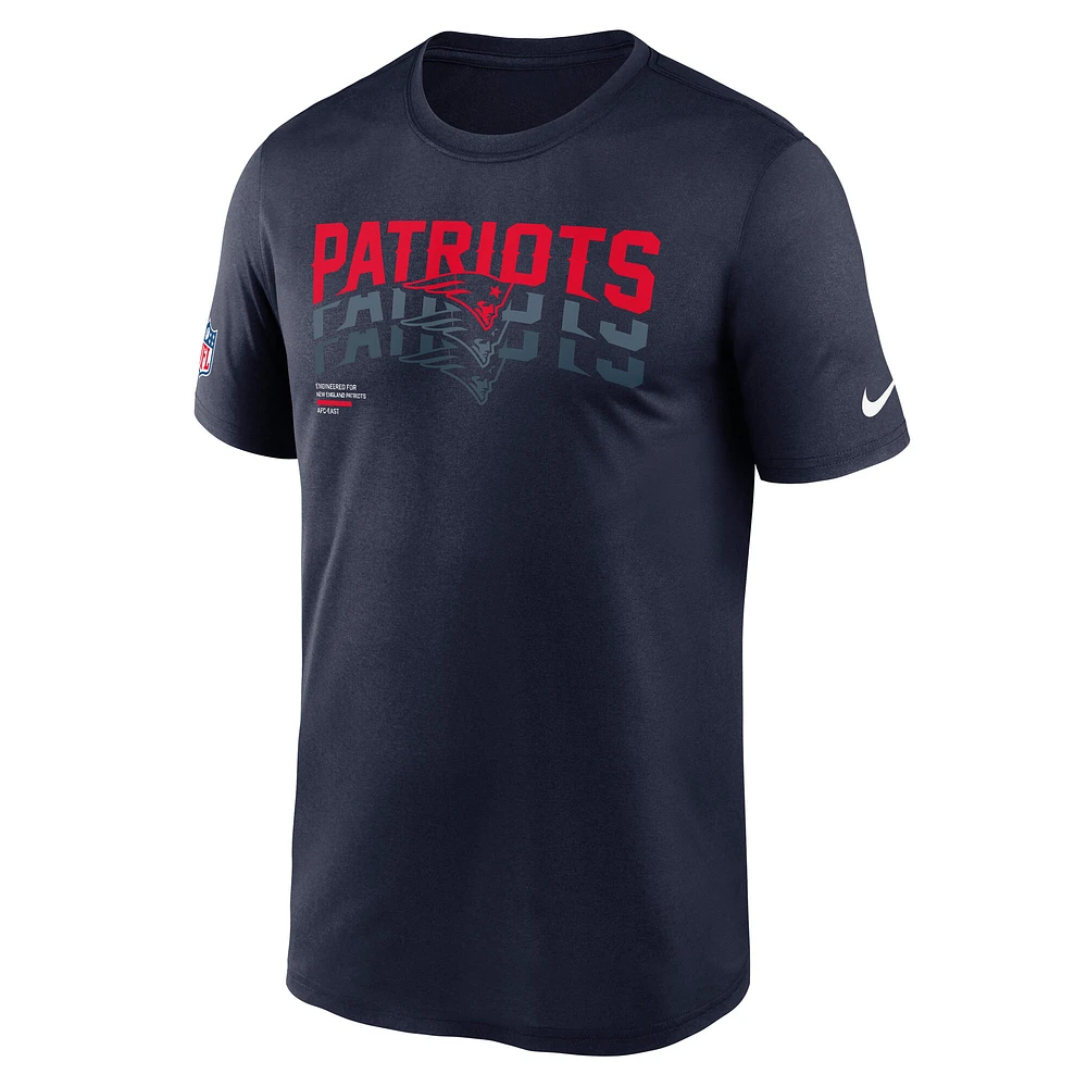 Men's Nike Navy New England Patriots Wordmark Block Sideline Legend Performance T-Shirt