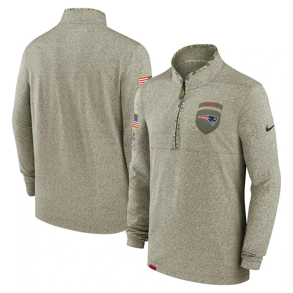 Men's Nike Olive New England Patriots 2022 Salute To Service - Shield Quarter-Zip Pullover Top