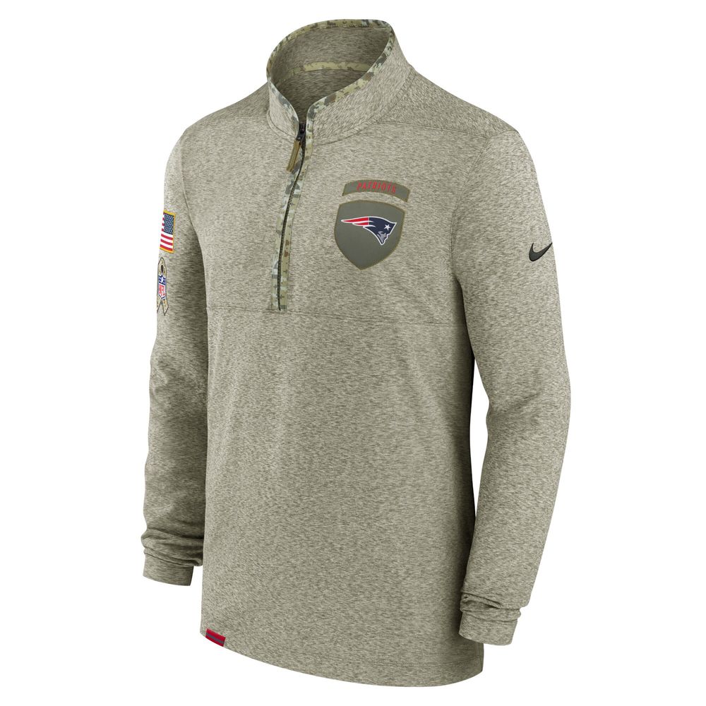 Men's Nike Olive New England Patriots 2022 Salute To Service - Shield Quarter-Zip Pullover Top