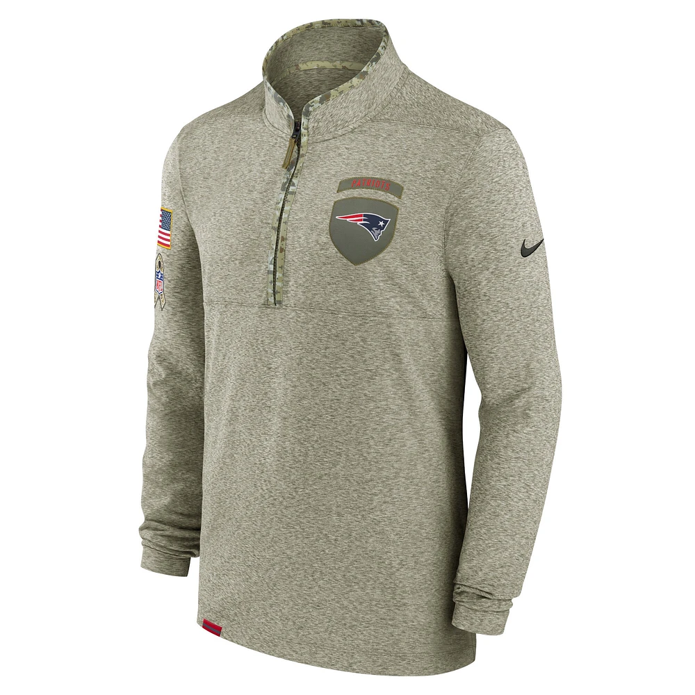 Men's Nike Olive New England Patriots 2022 Salute To Service - Shield Quarter-Zip Pullover Top