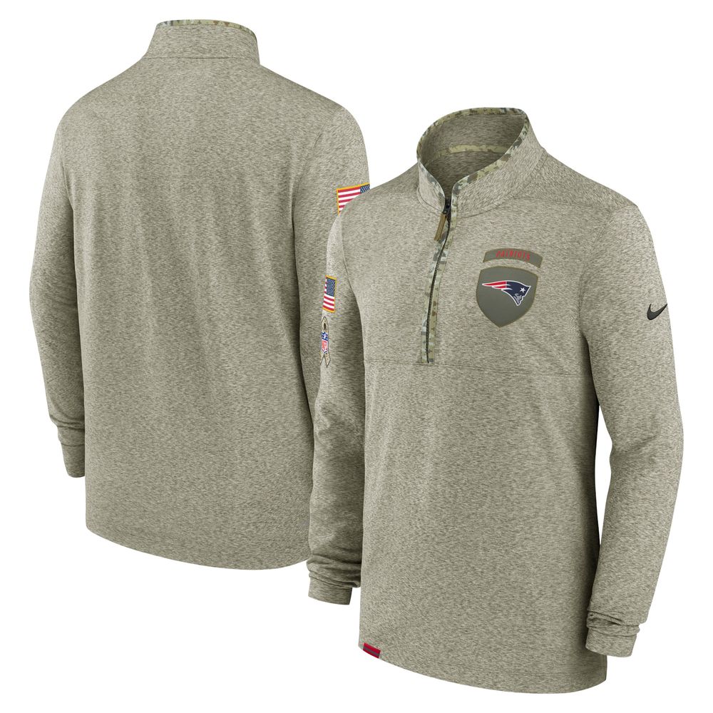 Men's Nike Olive New England Patriots 2022 Salute To Service - Shield Quarter-Zip Pullover Top