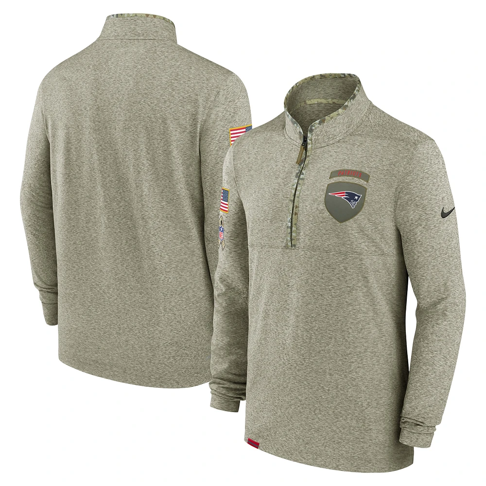 Men's Nike Olive New England Patriots 2022 Salute To Service - Shield Quarter-Zip Pullover Top