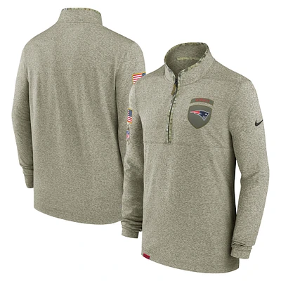 Men's Nike Olive New England Patriots 2022 Salute To Service - Shield Quarter-Zip Pullover Top