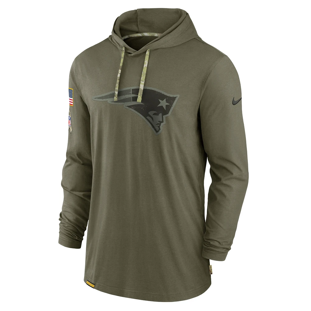 Men's Nike Olive New England Patriots 2022 Salute to Service Tonal Lightweight Long Sleeve Hooded T-Shirt