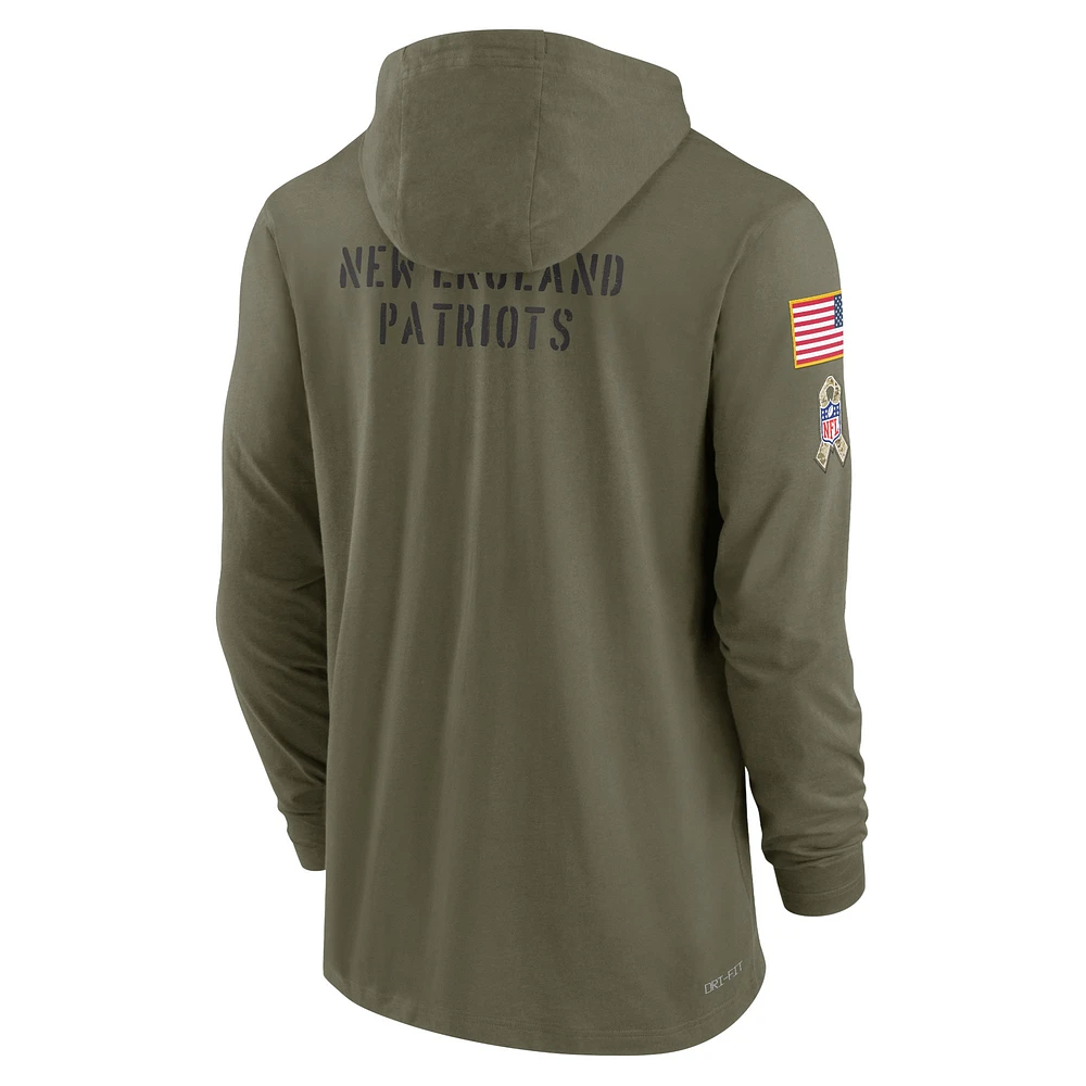 Men's Nike Olive New England Patriots 2022 Salute to Service Tonal Lightweight Long Sleeve Hooded T-Shirt