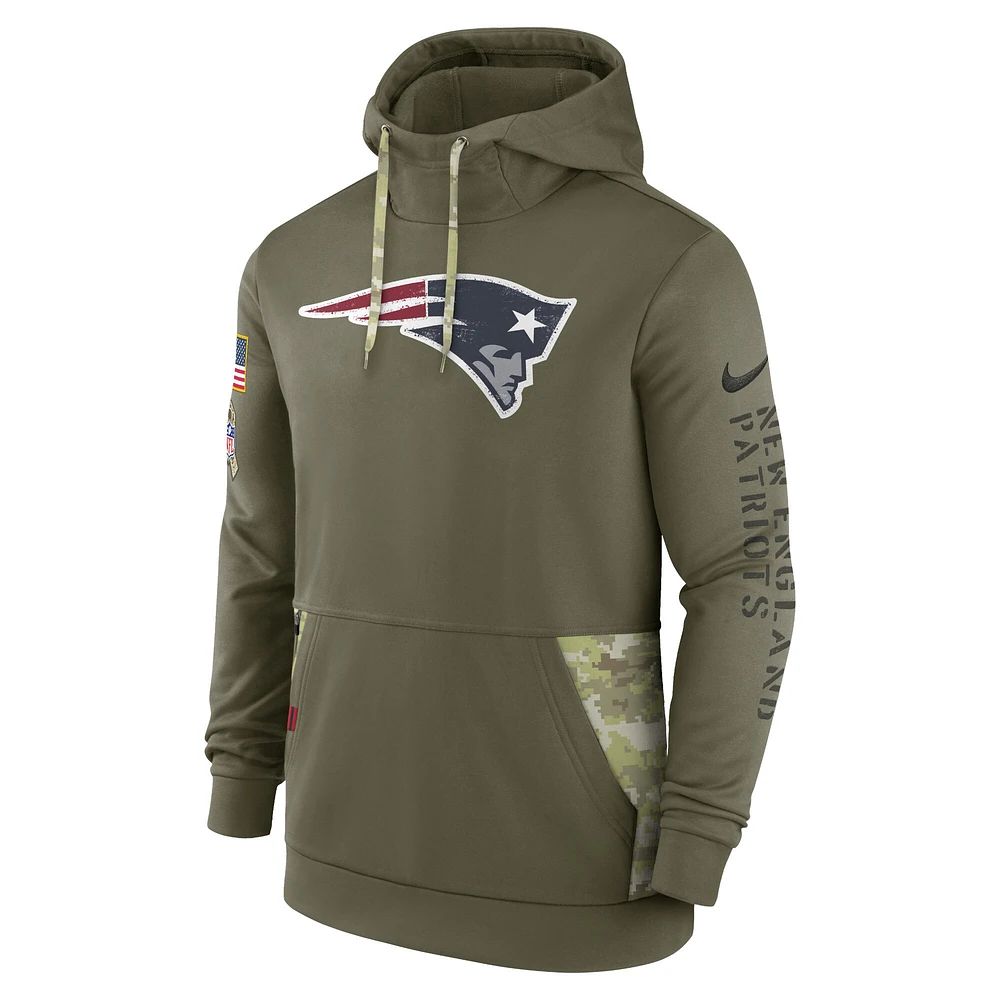 Sweat à capuche Nike Olive New England Patriots Salute to Service Therma Performance pour homme