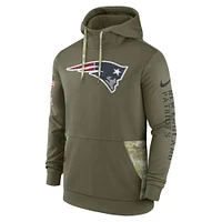 Sweat à capuche Nike Olive New England Patriots Salute to Service Therma Performance pour homme