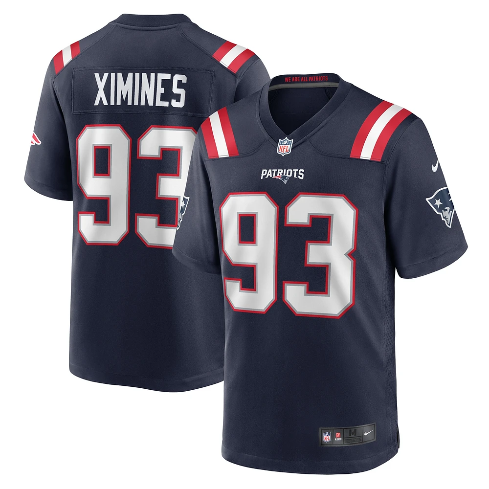 Maillot de match Nike Oshane Ximines bleu marine pour homme des New England Patriots