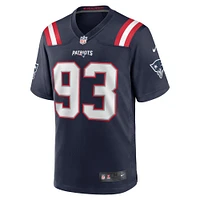 Maillot de match Nike Oshane Ximines bleu marine pour homme des New England Patriots