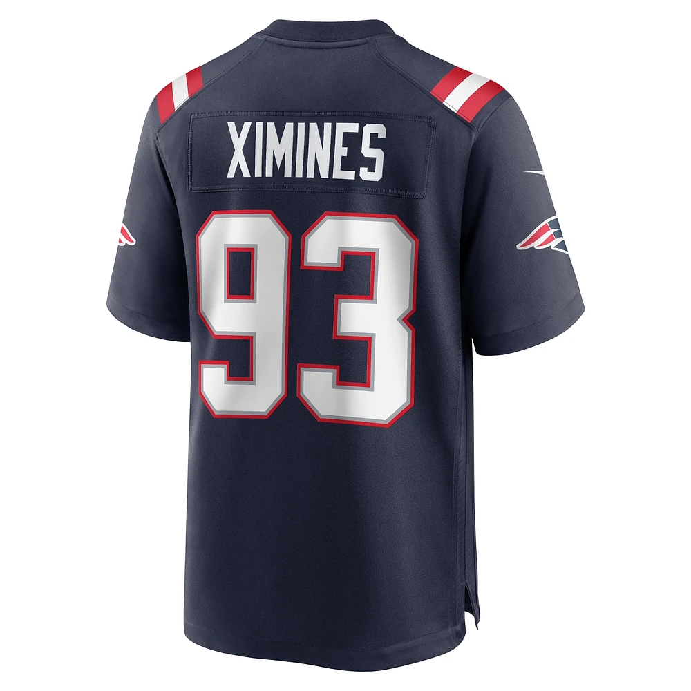 Maillot de match Nike Oshane Ximines bleu marine pour homme des New England Patriots