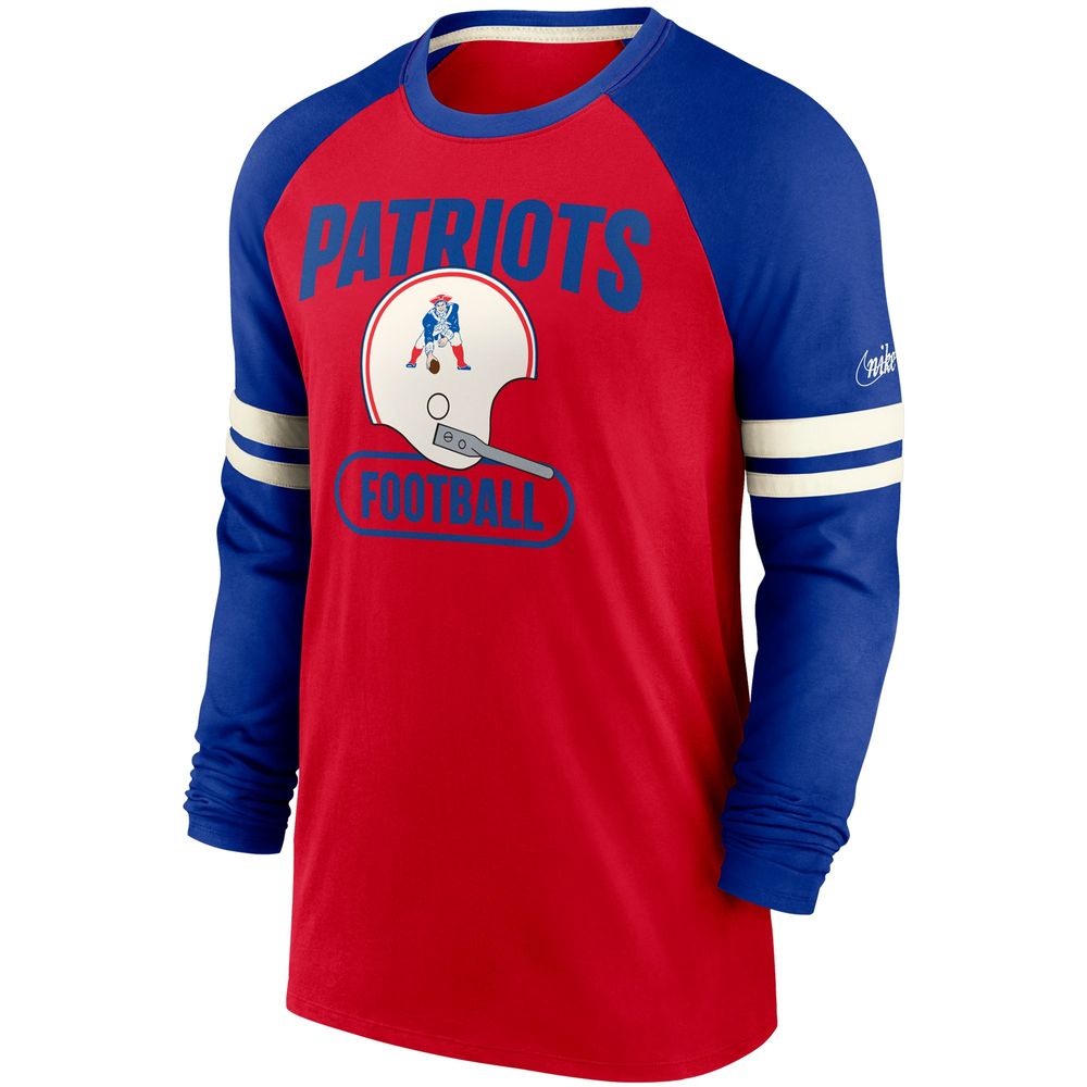 Men's Nike Red/Royal New England Patriots Throwback Raglan Long Sleeve T-Shirt