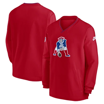 Men's Nike Red New England Patriots 2024 Sideline Throwback Logo Long Sleeve V-Neck Windshirt