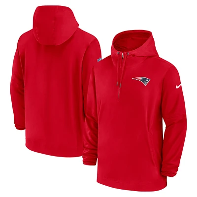 Sweat à capuche demi-zip Nike rouge New England Patriots Sideline pour homme