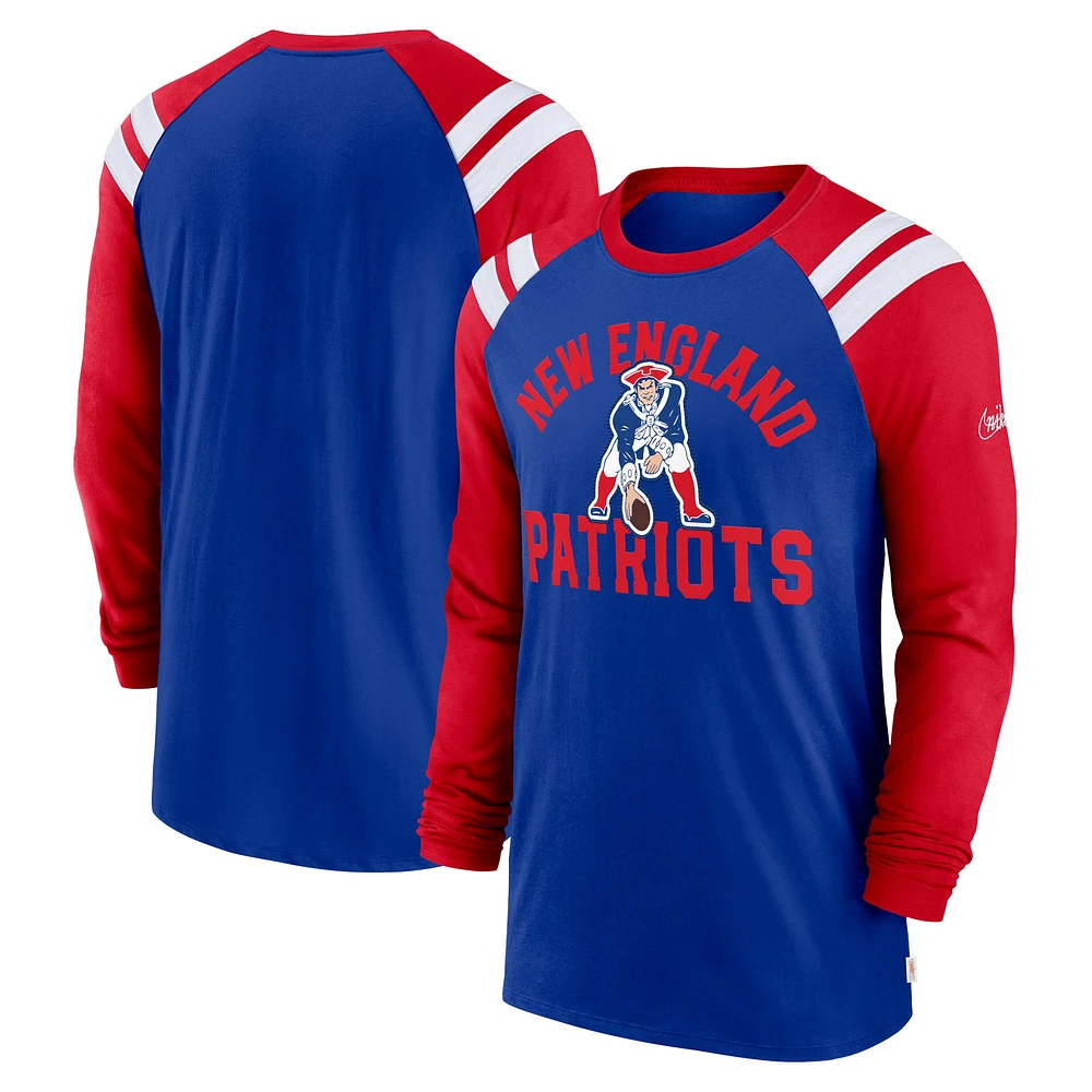 T-shirt à manches longues Nike Royal/Rouge New England Patriots Classic Arc Raglan Tri-Blend pour homme