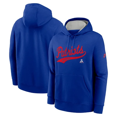 Sweat à capuche Nike Royal New England Patriots Rewind Club Logo pour homme