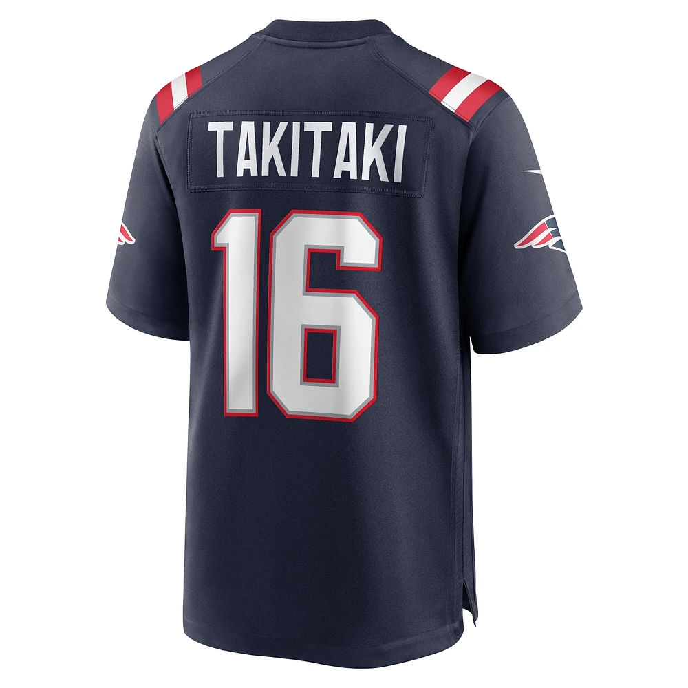 Maillot de match Nike Sione Takitaki bleu marine pour homme des New England Patriots