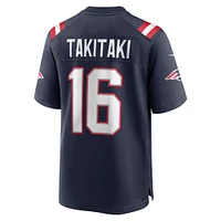 Maillot de match Nike Sione Takitaki bleu marine pour homme des New England Patriots